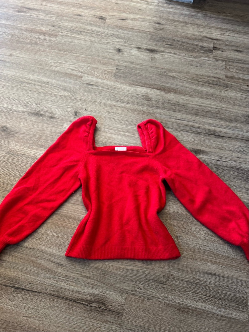 H&M Red Square Neck Puff Sleeve Top